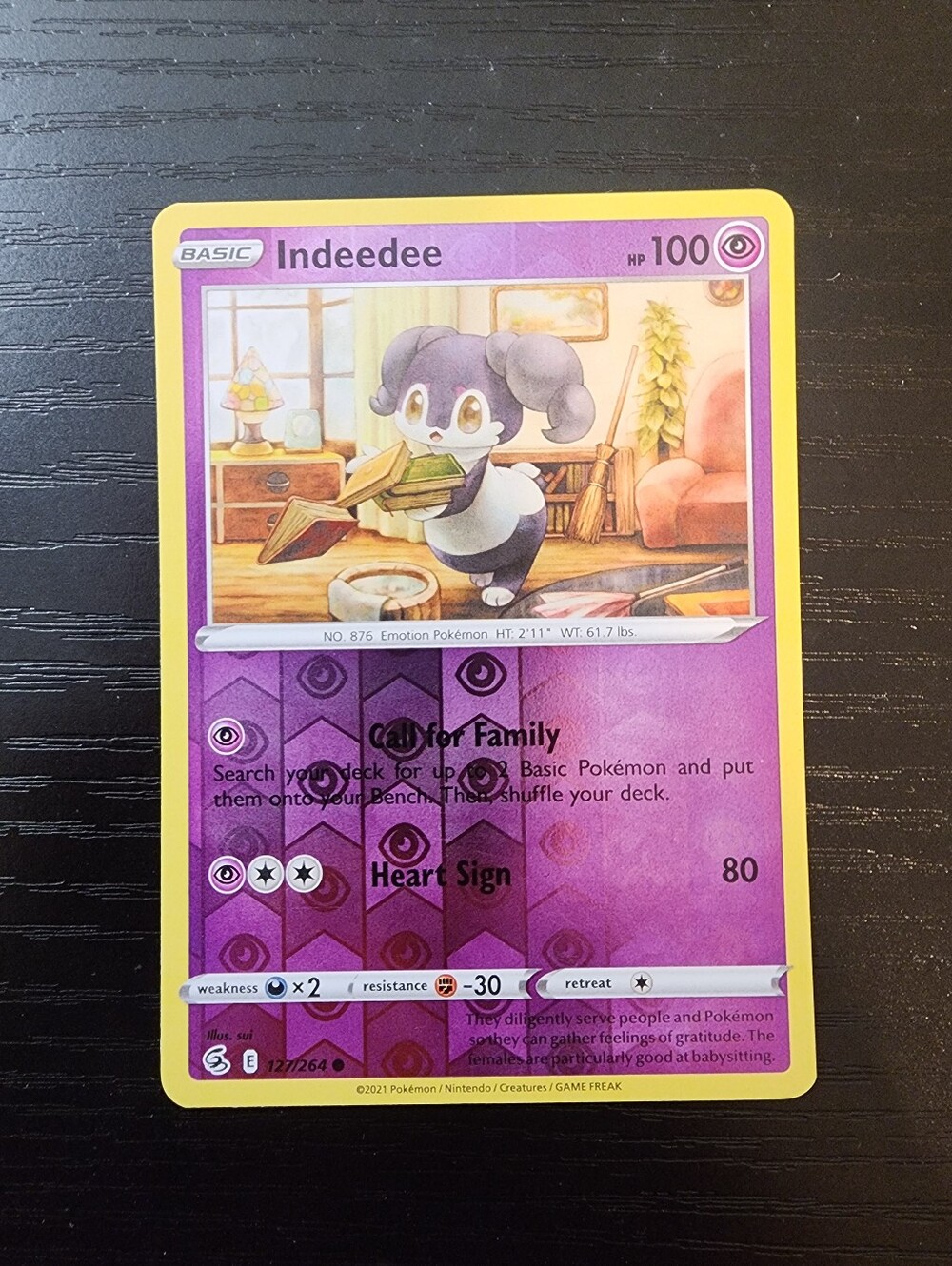 Indeedee 127/264 Reverse Holo Pokémon Card – Fusion Strike